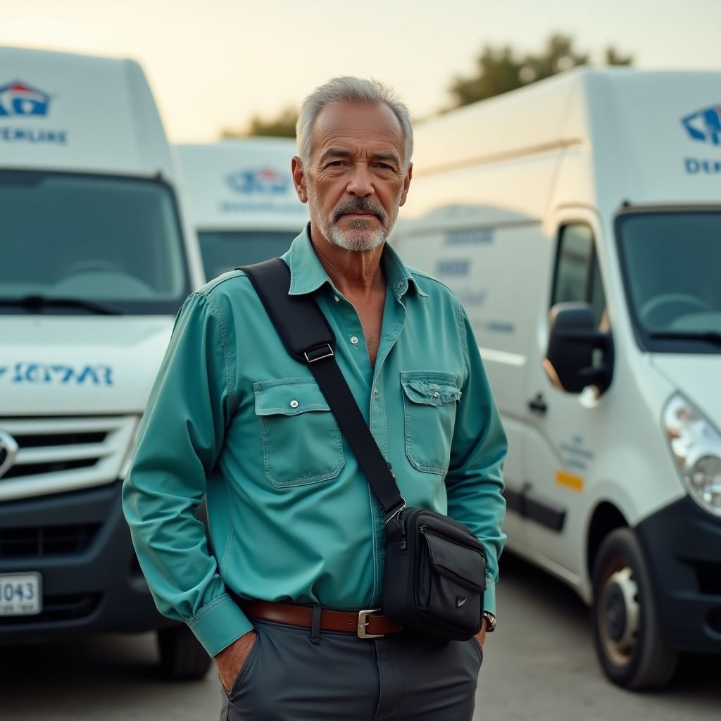 Empresario con flota de vehículos